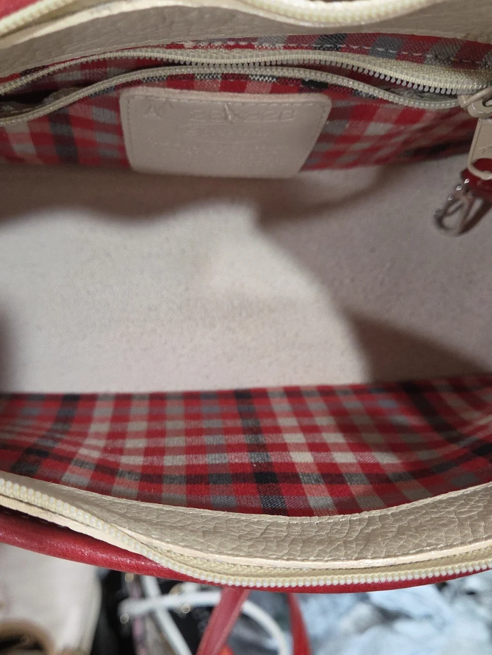 Brighton Rare Vintage Ming Dynasty Cream and Red Satchel with Heart Charm